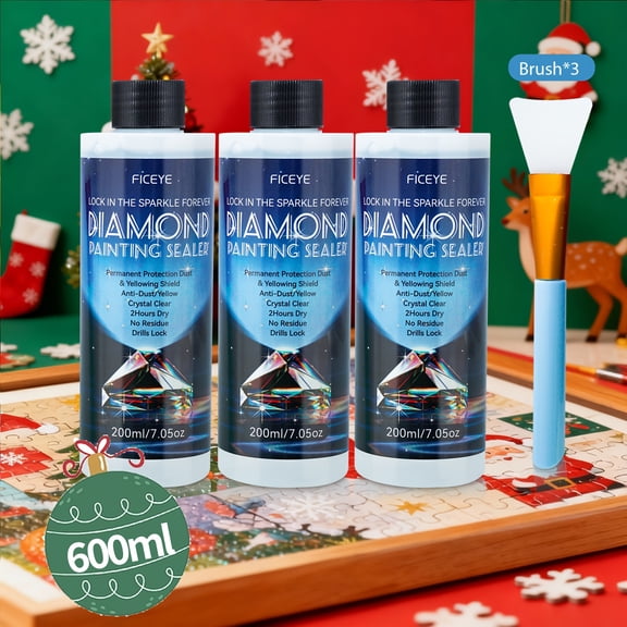 6.76oz3 Diamond Painting Sealer, 2 Free Brushes, Permanent Shiny Clear Glue for 5D Diamond Art, Puzzles & DIY Crafts