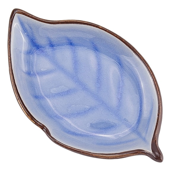 6.77" Leaf Ceramic Spoon Rest Medium Blue Plate Cooking Spoon Holder Cute Jewelry Dish Trinket Ring Tray Tableware for Stove Top Countertop Kitchen Counter Utensil Ladle Tong Restaurant Decor DIY