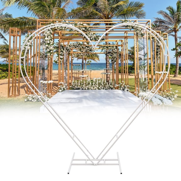 6.79*6.89ft Free Standing  White Heart-Shaped Metal Wedding Arch Assembly Wedding Arch Stand for Photography Weddings Birthday