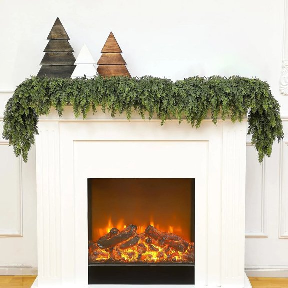 6.7FT Artificial Christmas Cypress Cedar Garland, Realistic Faux Greenery Garland for Holiday Winter Mantel,Wall, Fireplace, Christmas Tree, Perfect Choice for Indoor Outdoor Decor