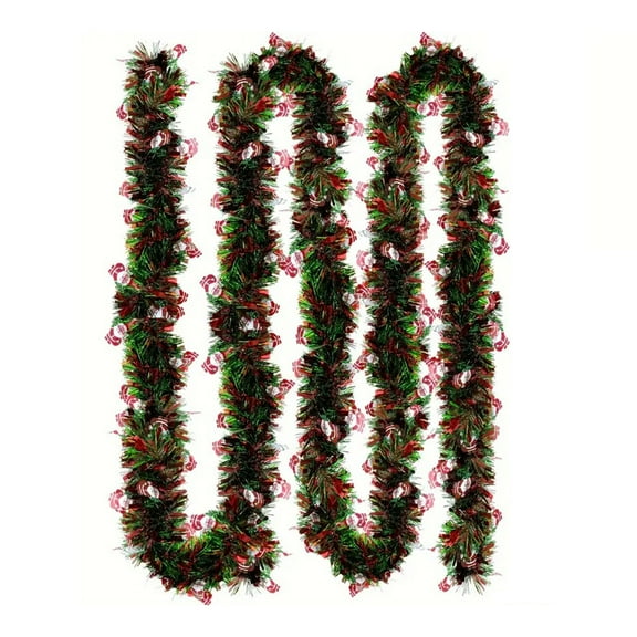 6.7FT Christmas Tinsel Garland, Green Shiny Metallic Foil Decorations with Santa Claus for Parade Floats, Christmas Tree, New Year Parties, Birthday Party, Indoor & Outdoor Disco Party Supplies