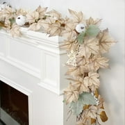 6.7Ft Fall Garland for Mantle, Artificial Maple Leaves White Pumpkins & Berry Fall Decor, Halloween Thanksgiving Mantle Fireplace Farmhouse Harvest Decorations Neutral Fall Decor Outdoor Indoor