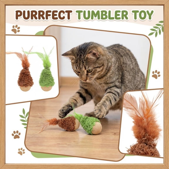 6.7Oz Tumbler Cat Toy, Interactive Feather & Ball Cat Toy With Wobbly Design, Durable Safe Pet Toy To Relieve Boredom, Boost Exercise & Satisfy Hunting Instincts For &