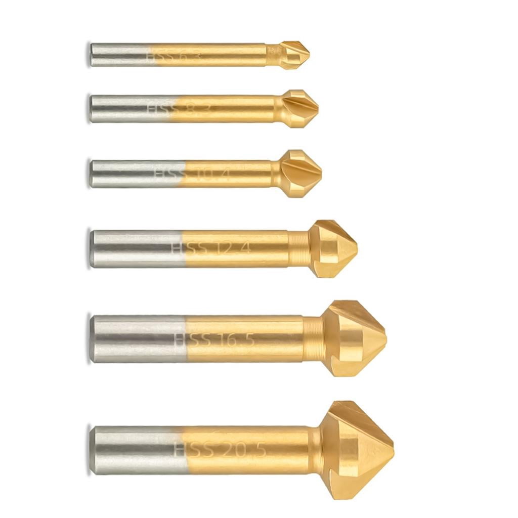 3 Flute 90 Degree HSS Chamfering Tool Bit Countersink Drill Bit Set for ...