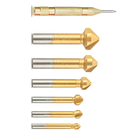 6/7Pcs Countersink Drill Bits, 3 Flute 90 Degrees Chamfer End Mill Cutter Chamfering Countersink Drill Bits Tool