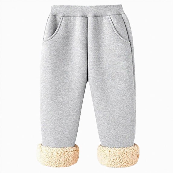 6-7T Kids Fall Winter Thick Sherpa Lined Sweatpants Elastic Waist Cuffed Fleece Lined Loose Casual Pants with Side Pockets for Boys Girls 3-14 Years School Indoor Daily Wear,Grey