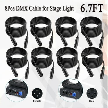 6.7ft DMX Cable,8PCS 3 Meter DMX Signal Cables Signal Wires, 3-Pin XLR Male to Female Stage Light Signal Cable with Metal connectors, Connection for DMX512 Stage & DJ Lighting fixtures