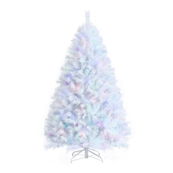 6-7ft White Artificial Christmas Tree Iridescent Branches Metal Base Indoor Holiday Decor