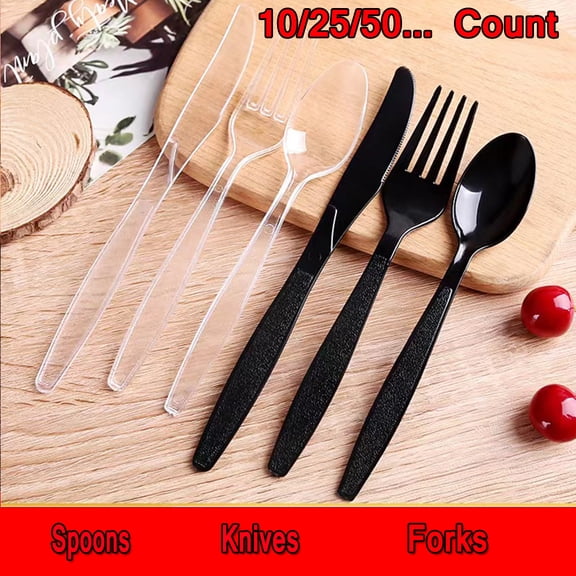 6.7inch Clear Plastic Forks/Spoons/Knives Heavy Duty, Premium Disposable Forks/Spoons/Knives, Durable Plastic Cutlery for Parties, Picnics, Big Event, Daily Use - Heat Resistant & BPA Free