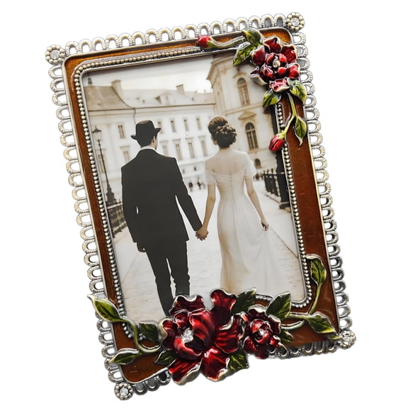 6/7inch Red Rose Metal Photo Frame Wedding Photo Family Portrait Bedside Table Desktop Ornaments Home Decoration