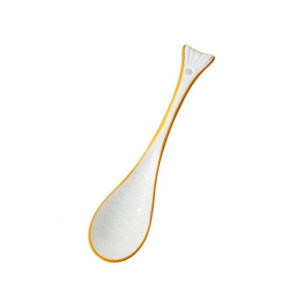 6.7inch Fish Spoon Ceramic Flatware for Soup Porridge Dessert Cereal Rice, 2Pcs