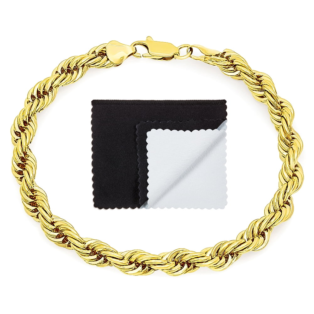 6.7mm 14k Yellow Gold Plated Twisted Rope Chain Bracelet, 7 inches ...