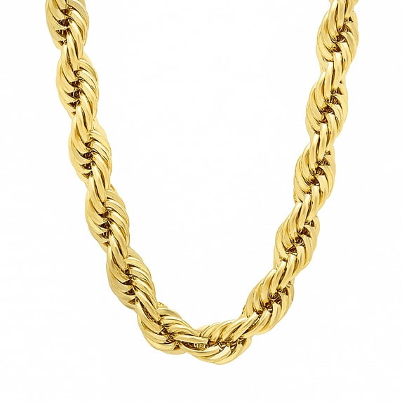 6.7mm 14k Yellow Gold Plated Twisted Rope Chain Necklace, 30 inches