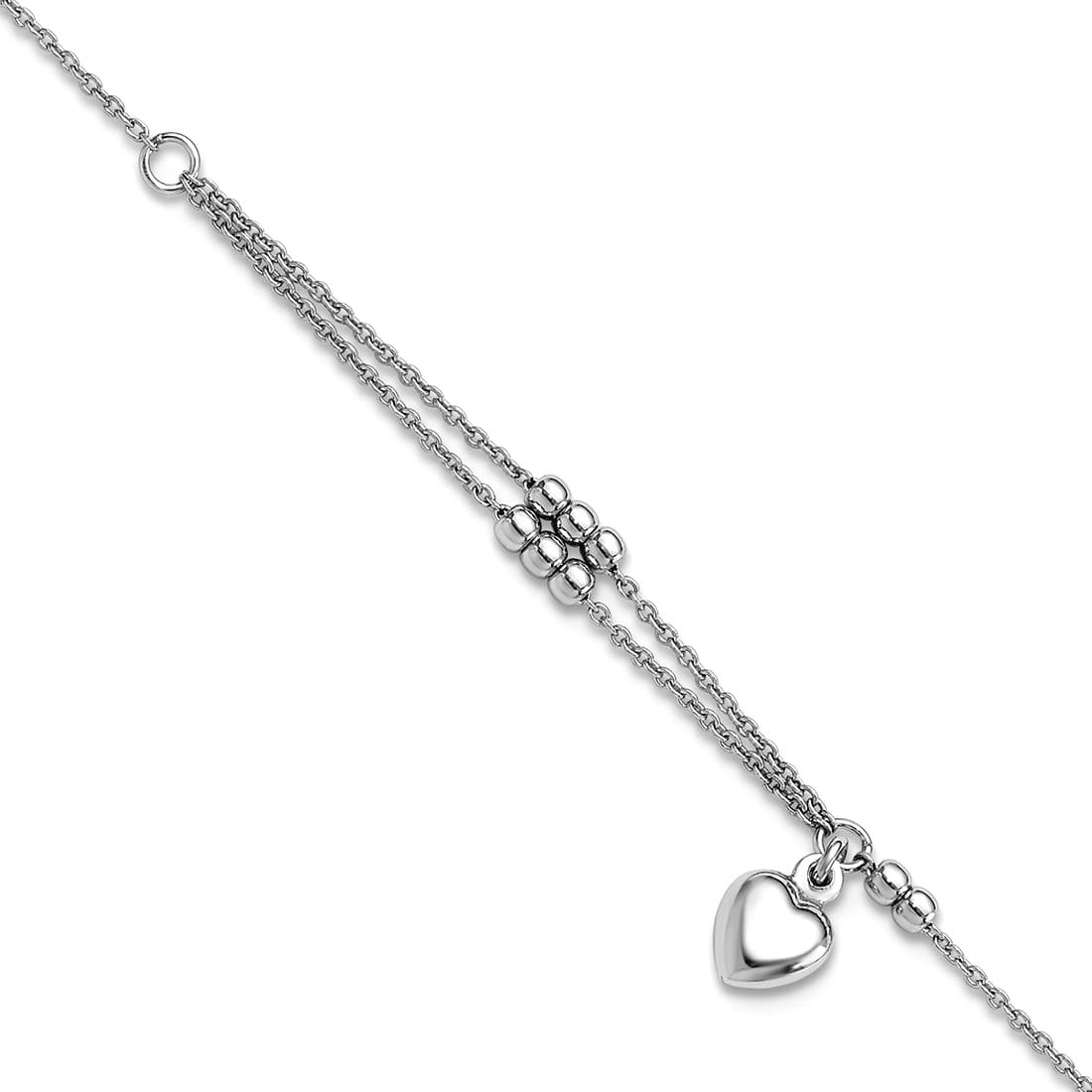 6.7mm 925 Sterling Silver Beads and Love Heart Plus 1in Extension Anklet 9 Inch Anklet for Women