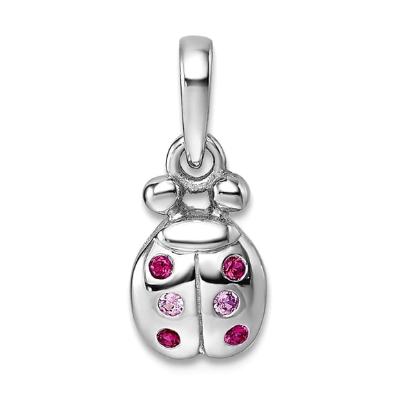 6.7mm 925 Sterling Silver Rhodium Plated Mini Pink Red Cubic Zirconia Lady Bug Pendant Necklace Pendant for Women