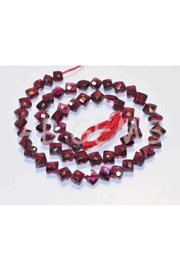 6-7mm Garnet Square Shape Beads, Faceted Kite Garnet Gemstone Beads for Jewelry Making, Loose Beads 13" Strand Perfect for Handmade Necklace