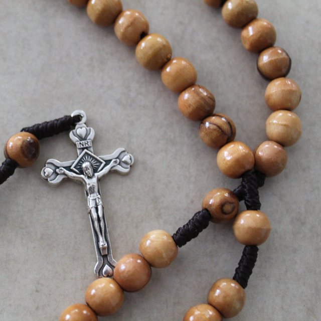 67mm Olive wood Beads Rosary, Handmade Cross Necklace Rosary in the