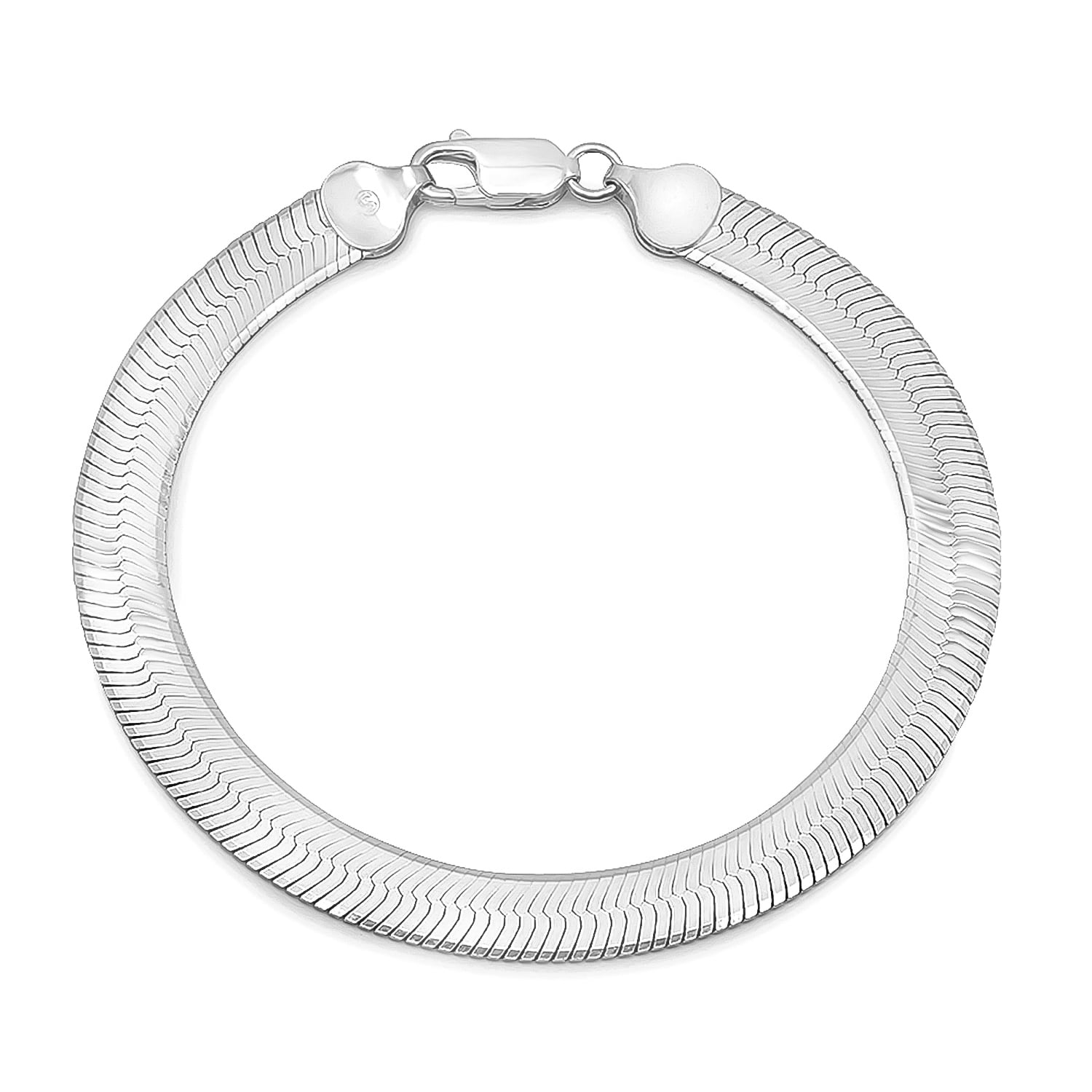 6.7mm Solid .925 Sterling Silver Flat Herringbone Chain Bracelet, 7