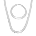 thumbnail image 1 of 6.7mm Solid .925 Sterling Silver Flat Herringbone Chain Necklace + Bracelet Set, 20" (Necklace) + 9" (Bracelet), 1 of 7