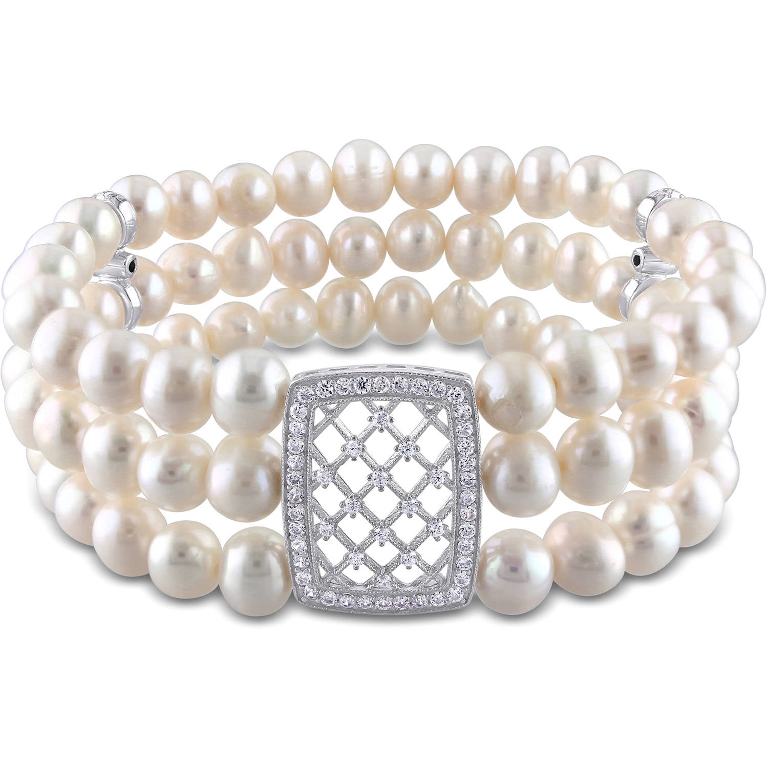 3 Row Pearl Bracelet with Crystal Accents – Giavan