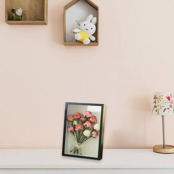 6.7x4.7 Inch Wooden Photo Frame, Tabletop or Wall Mount Display for Horizontal Vertical Photos, Natural Wood Finish with Stand & Hanging Hardware, Minimalist Picture Frame for Home Office, Black