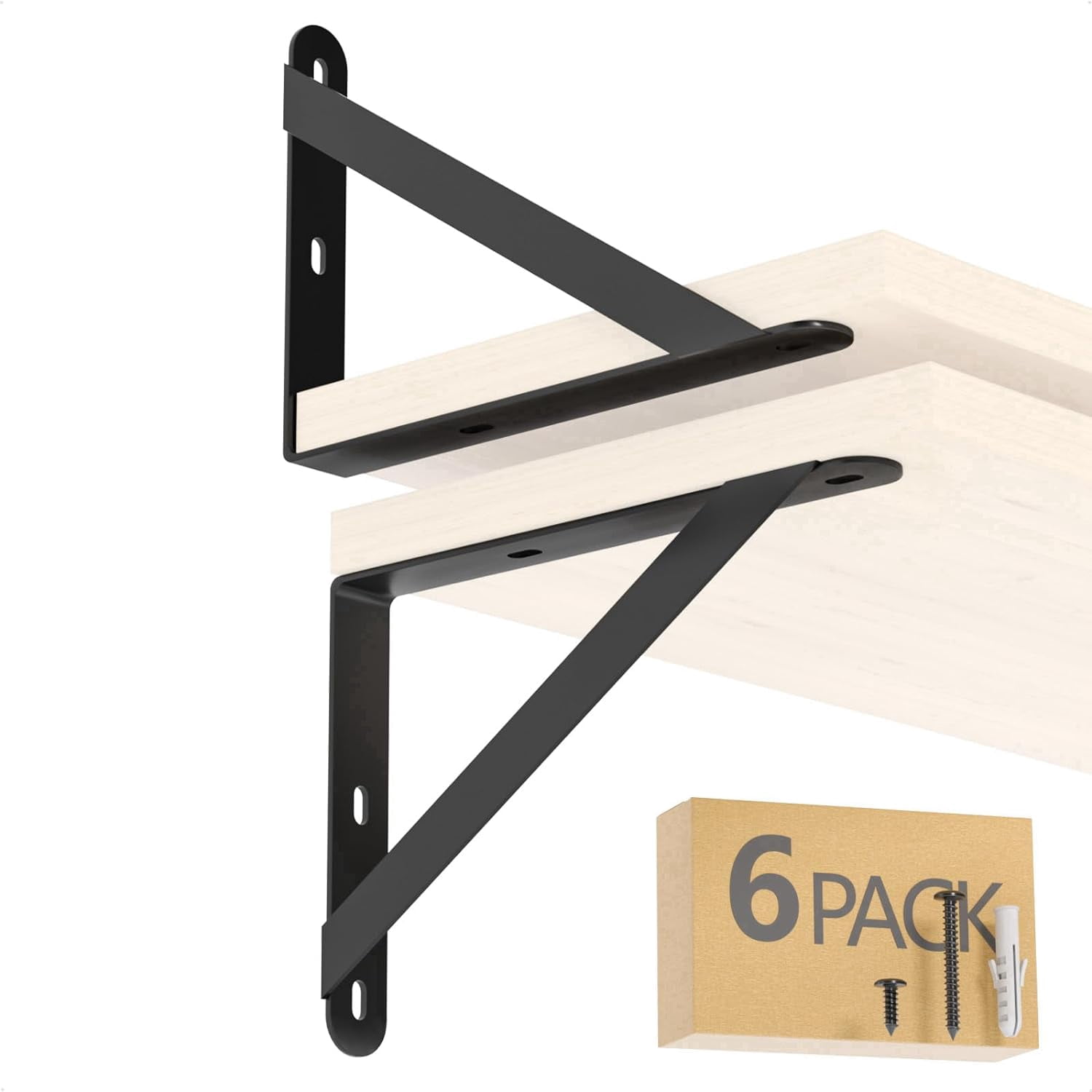 6.7x4.7 Shelf Brackets 6 Pack Heavy Duty Black Steel Triangle L Shape ...