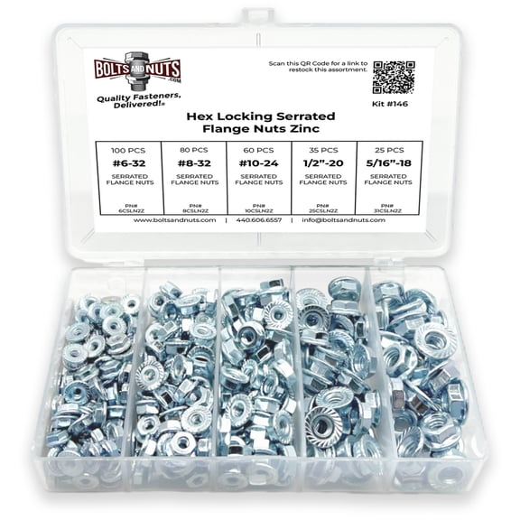 #6#8#10 1/4" 5/16" Serrated Hex Flange Whiz Lock Nut Assortment COARSE Thread - 301 Pieces!