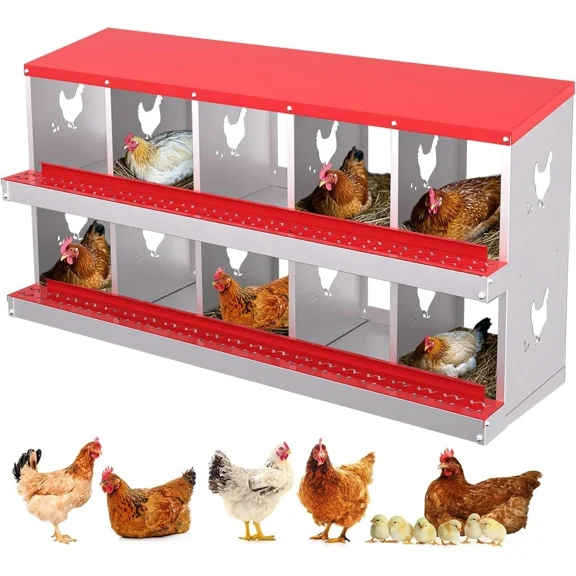 6/8/10 Holes Chicken Nesting Boxes Coop Metal Chicken Egg Laying Box Red &Green