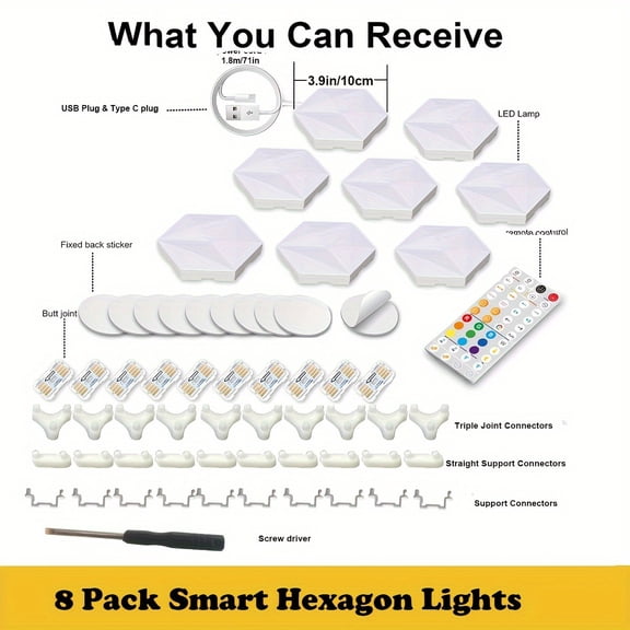 6/8/10 Pack Hexagon LED Lights, App Controlled RGBIC Wall Panels with Music Sync, USB Powered Modern Light Panels for Living Room & Gaming Room Decor