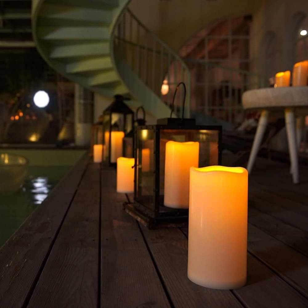 Outdoor Waterproof Flameless Candles Set Of 5 - LED Flickering Pillars With Timer Remote Control