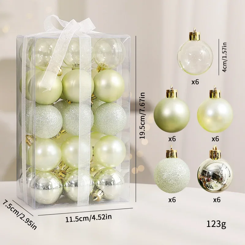 6/8/10CM Christmas Ball Ornaments Cream Green Christmas Tree Party