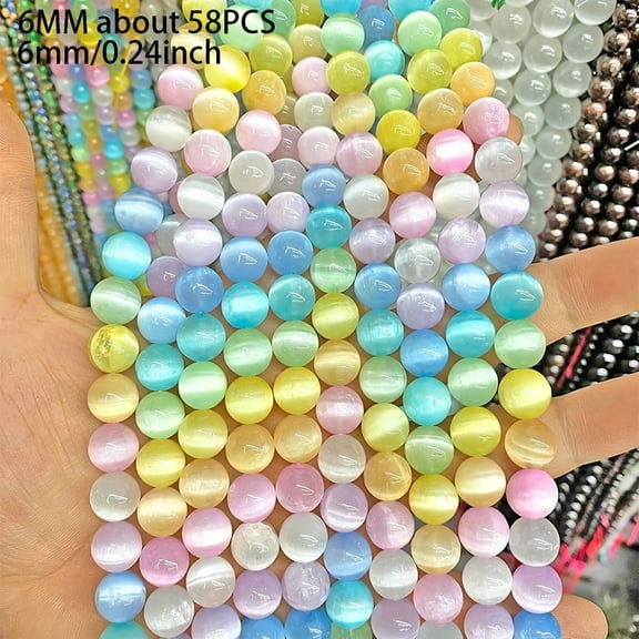 6/8/10Mm Macaron Gradient Cat'S Eye Beads, Natural Selenite Spacer Beads DIY Jewelry Making - Bracelet And Necklace Craft Materials