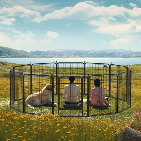 6 8 12 16 Panels Heavy Duty Metal Playpen with door,31.7"H Dog Fence Pet Exercise Pen for Outdoor
