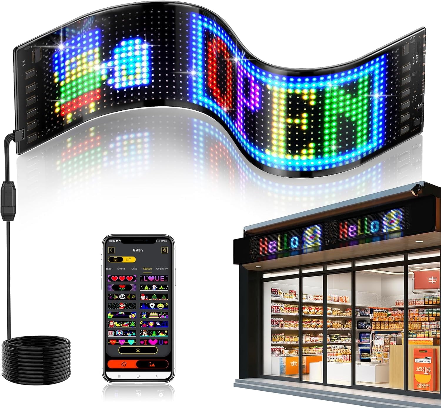 Large Programmable Led Sign 6.8''*2.7'' Programmable Led Sign, Customizable Text & DIY Animations ...