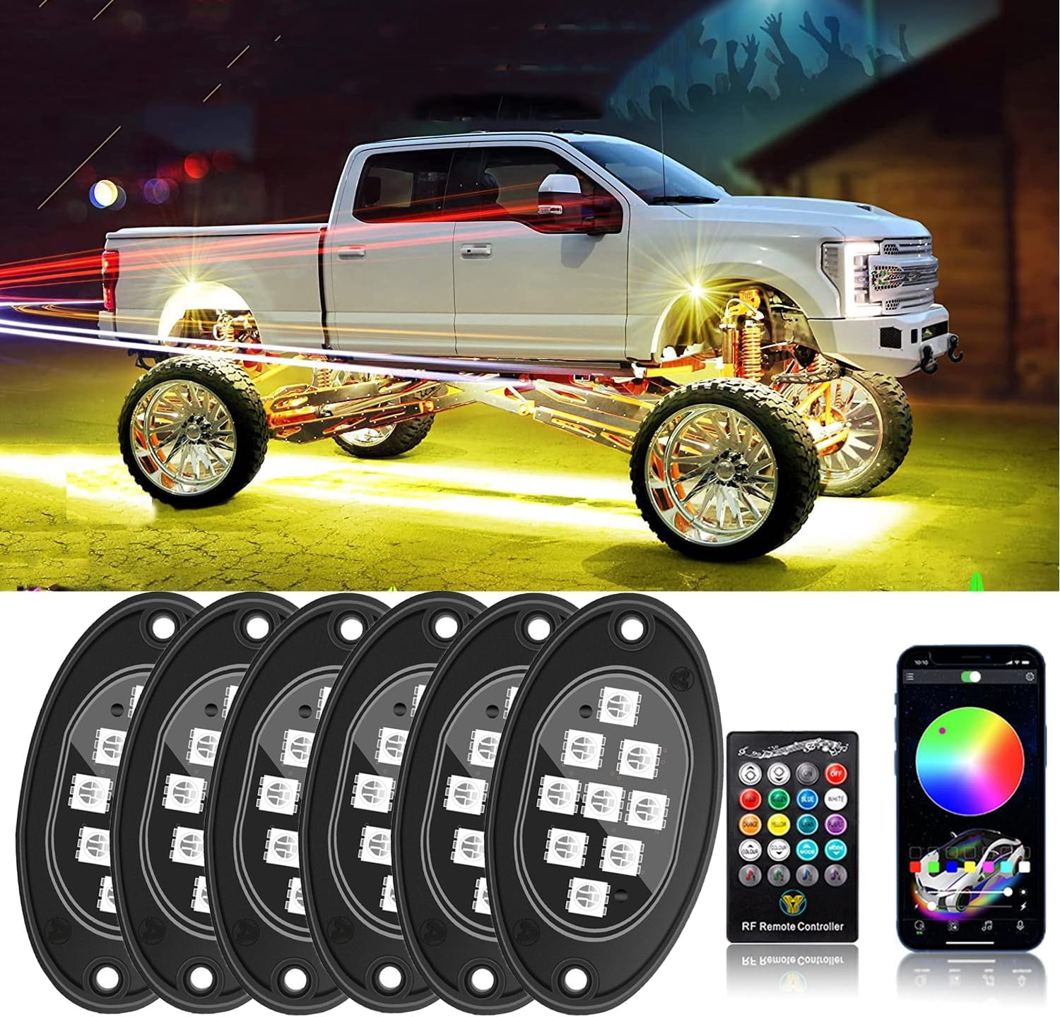 6/8/20 Pods RGB LED Rock Lights, Waterproof Multicolor Neon Underglow ...