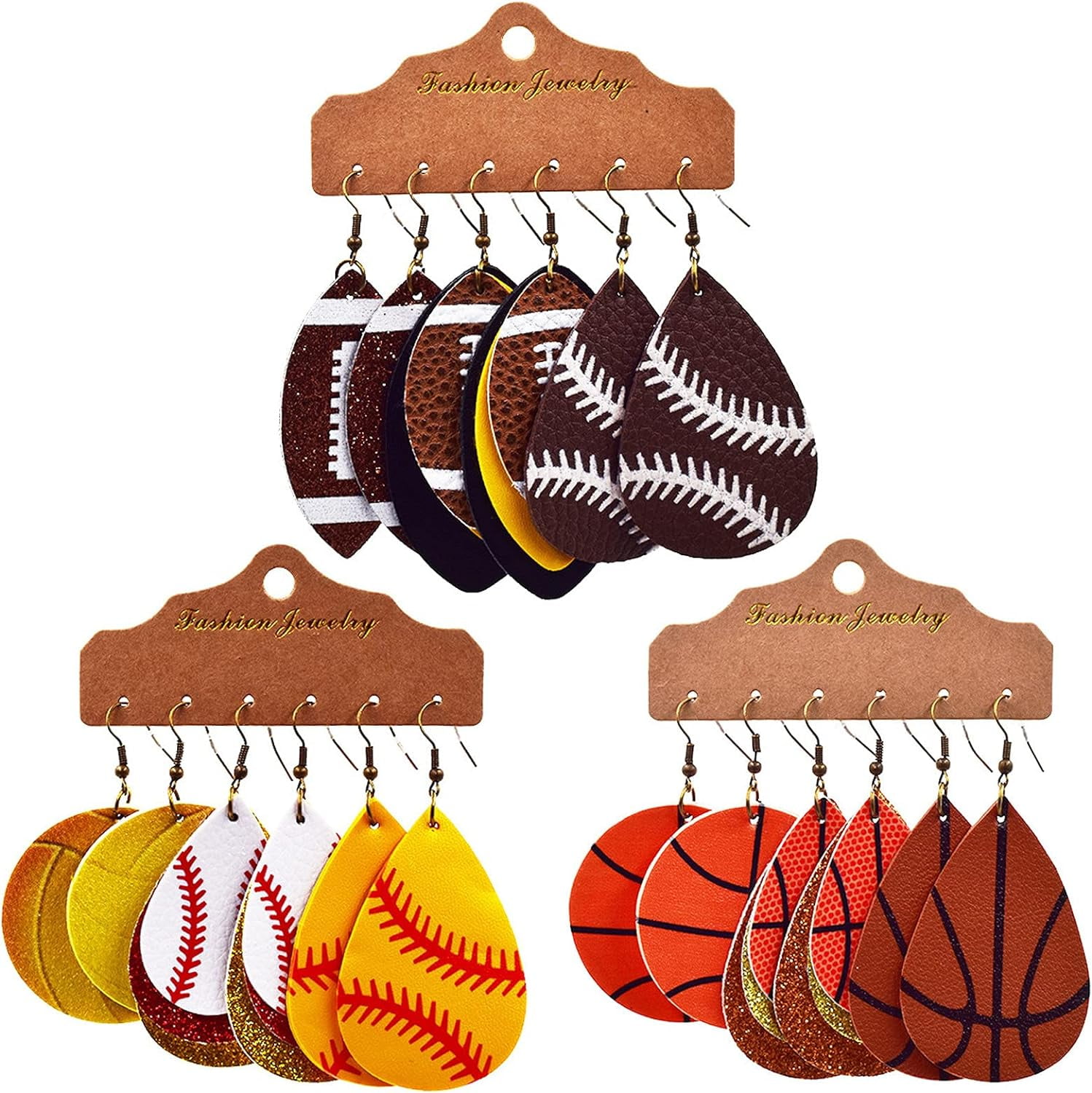 SUMMER LOVE Faux Leather Teardrop Earrings - Sports Themed Dangle Earrings For Women | Baseball Basketball Volleyball