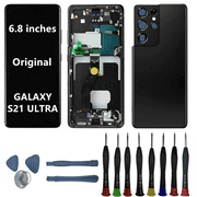 6.8" AMOLED Original for Samsung Galaxy S21 Ultra Display Touch Screen Digitizer Assembly S21ultra 5G G998U G998U1 G998W G998B G998B/DS LCD Screen Replacement with Black Frame + Back Cover+Tools
