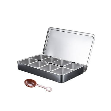 6/8 Compartments Stainless Steel Condiment Container Kitchen Storage Box 9CD5 C3Q0