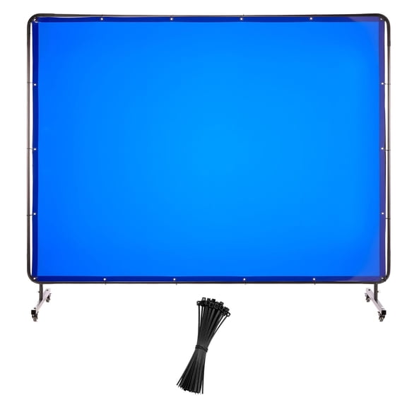 68 FT Rolling Welding Shield Screen with Frame, Flame Retardant Vinyl Safety Barrier, Lockable Swivel Casters, 6-Level UV Block Curtain for Industrial Workshop, Blue
