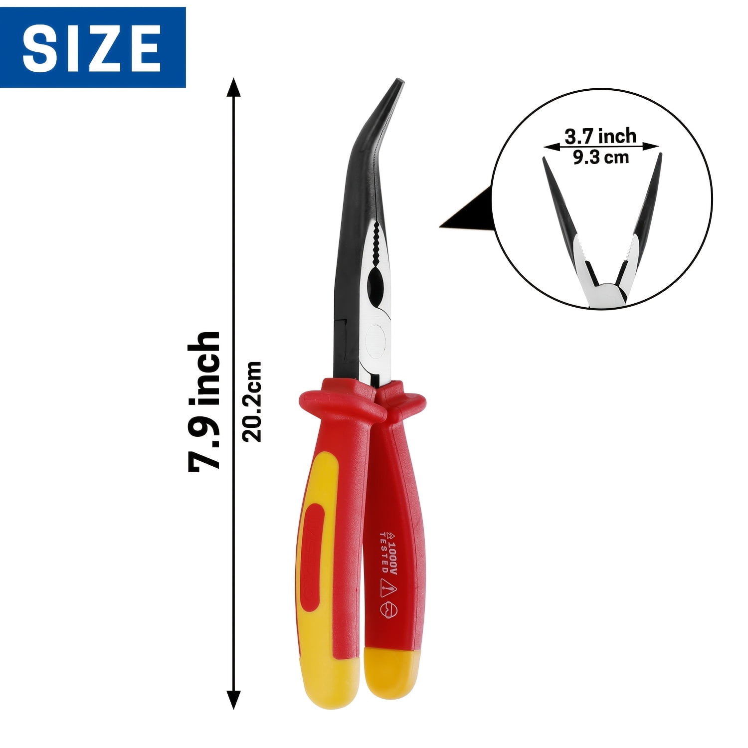 6/8 Inch 1pc Insulated Long Nose Pliers, with Straight/Curved Nose Insulated Long Nose Side Cutters Suitable for Electrician Electrical Tasks, Wires And Projects