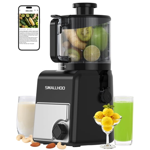 SMALLHOO Juicer Machines 6.5" Extra Wide Chute, 3-in-1 for Juice, Sorbet & Nut Milk, Cold Press Juicer for Whole Fruit, Quiet, Easy to Clean & BPA-Free