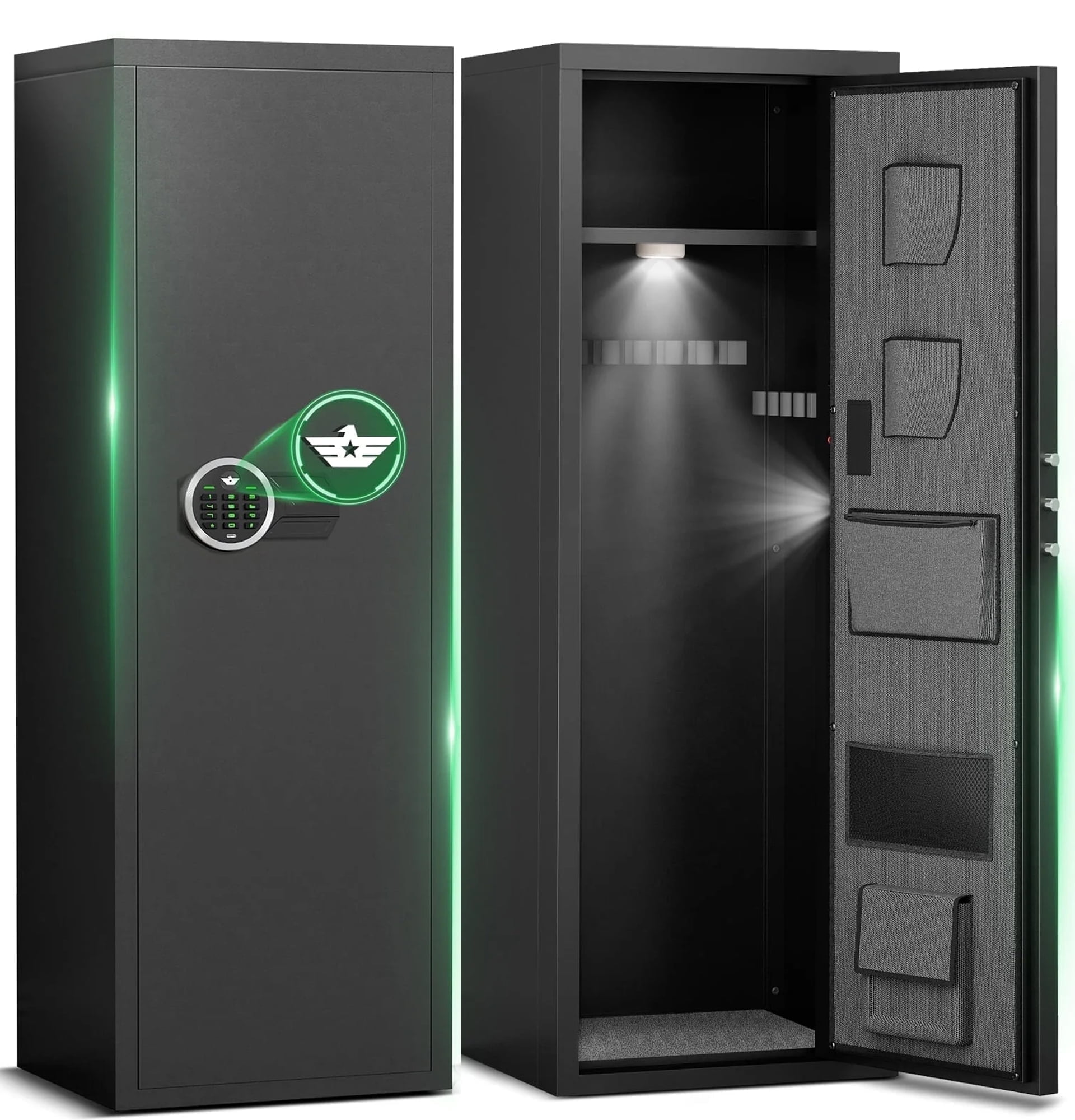 6-8 Large Gun Safe with Silent Mode, Unassembled Digital Gun Safe for Home Shotguns and Pistols, Gun Cabinet with 3 Magnetic Gun Slots and 3 Metal Storage Box