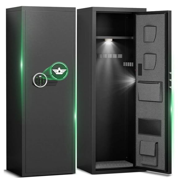 6-8 Large Gun Safe with Silent Mode, Unassembled Digital Gun Safe for Home Shotguns and Pistols, Gun Cabinet with 3 Magnetic Gun Slots and 3 Metal Storage Box
