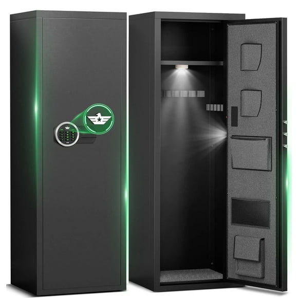 6-8 Large Gun Safe with Silent Mode, Unassembled Digital Gun Safe for Home Shotguns and Pistols, Gun Cabinet with 3 Magnetic Gun Slots and 3 Metal Storage Box