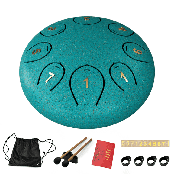 6" 8 Notes Steel Tongue Drum, C Major Instrument for Child, Tongue Pan Drums, Malachite Green