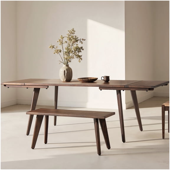 6-8 Person Extendable Dining Table, Solid Red Oak Wood, Dark Brown Modern Farmhouse Style