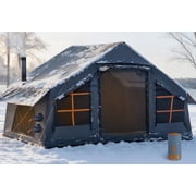 6-8 Person Inflatable Camping Tent with Stove Jack & Dual AC Vents   4 Season Waterproof Family Cabin Tent, Quick 5-Minute Setup with Pump, Detachable TPU Winter Window