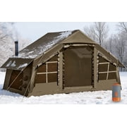 6-8 Person Inflatable Camping Tent with Stove Jack & Dual AC Vents   4 Season Waterproof Family Cabin Tent, Quick 5-Minute Setup with Pump, Detachable TPU Winter Window