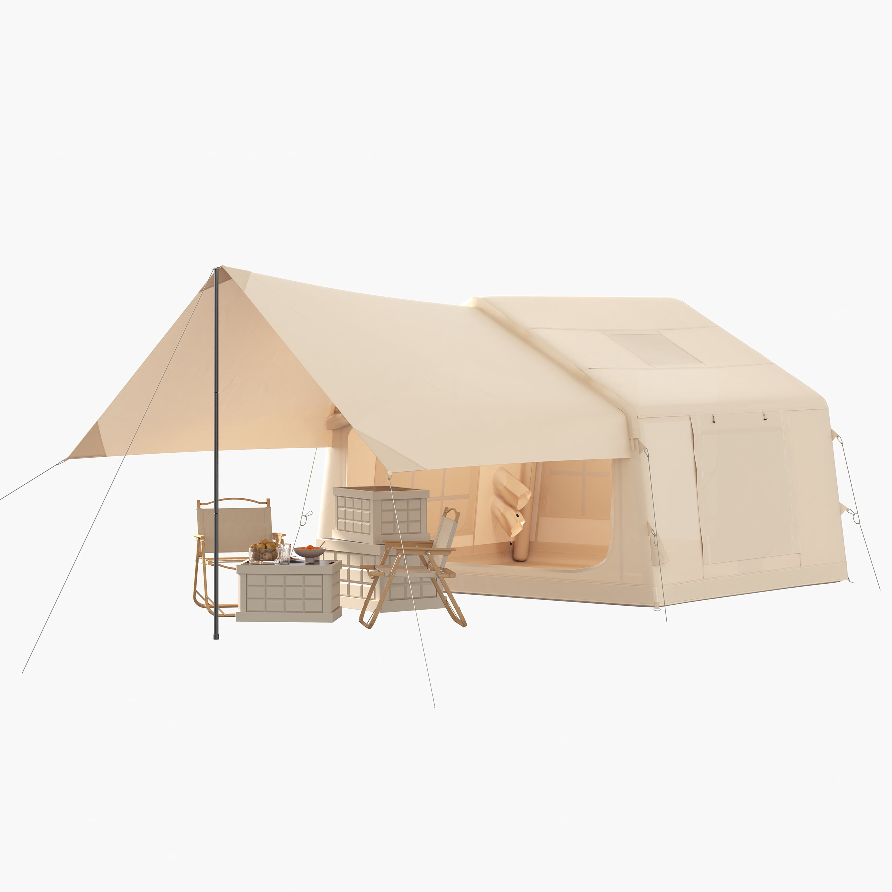6-8 Person Inflatable Camping Tent, Waterproof Oxford Glamping Air Tent with Skylight and Stove Jack, Easy Setup Blow Up Tent with Pump