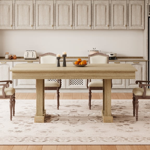 6-8 Person Kitchen Dining Table, Built-in Two Drawer Storage, Robust Double Pedestal Frame for Home and Commercial Office Use